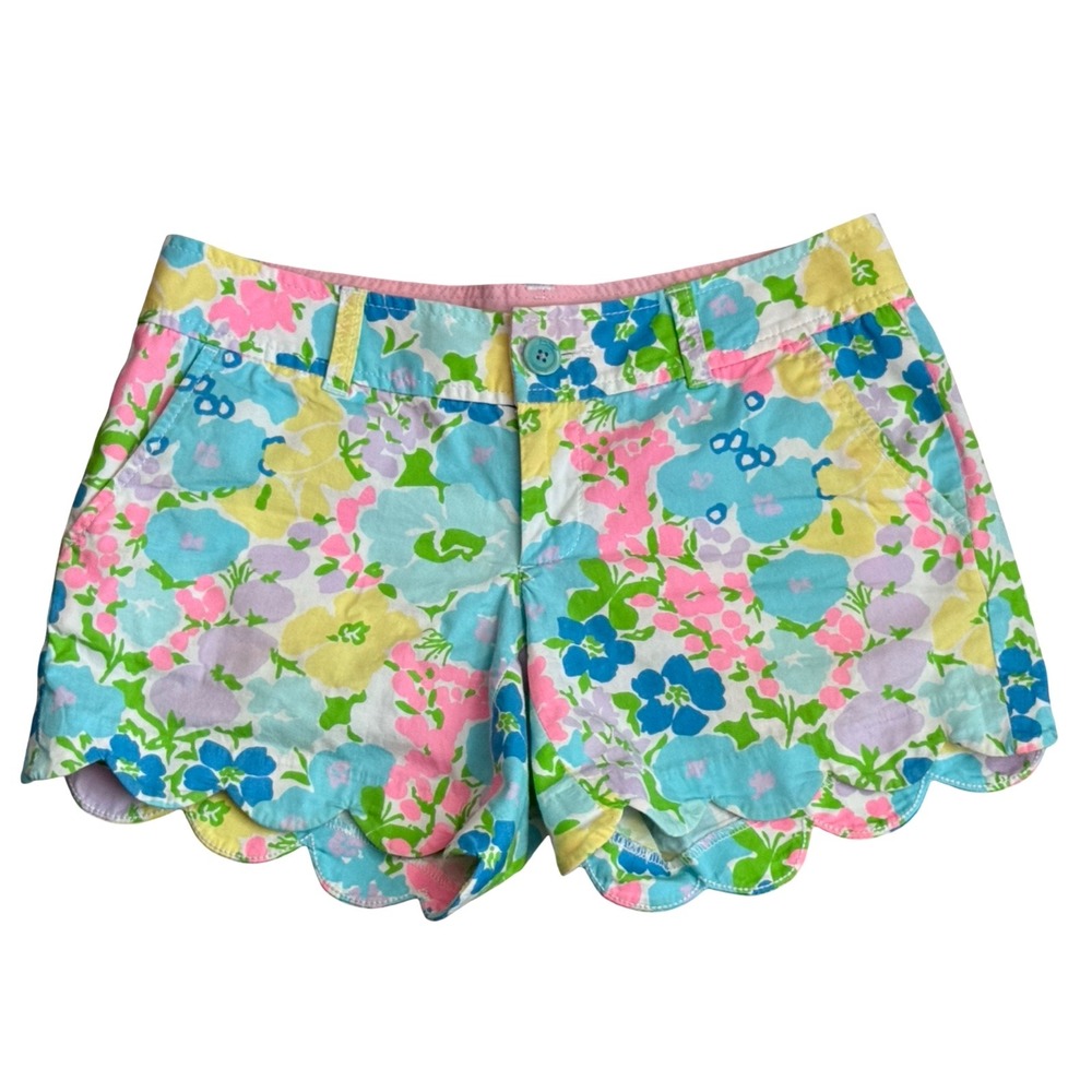 Lilly Pulitzer Buttercup Shorts Size 0 Multicolor Floral Scallop Hem Cotton